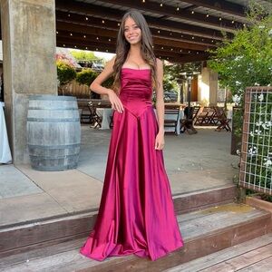 Lucy in the Sky Satin square neck Maxi Gown